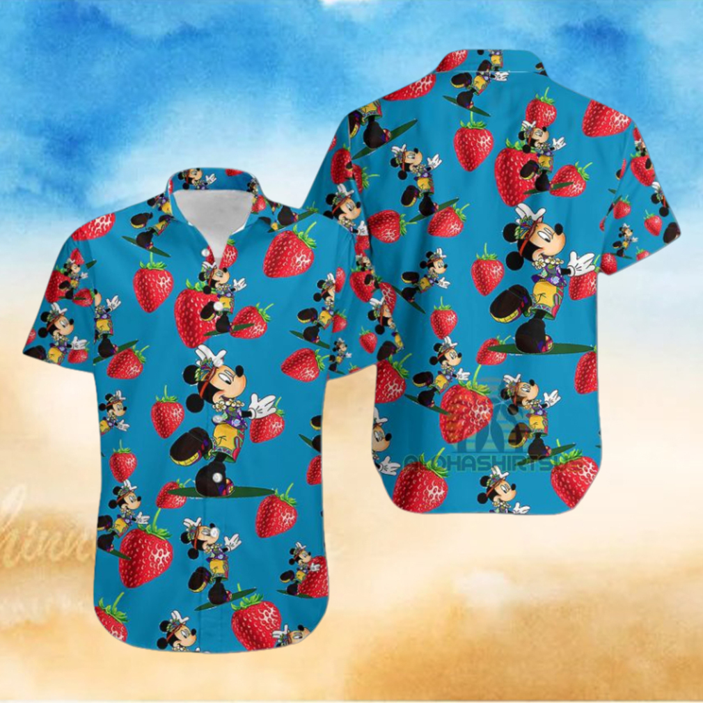 Mickey Mouse Hula Strawberry Sapphire Slim Fit Hawaiian Shirt