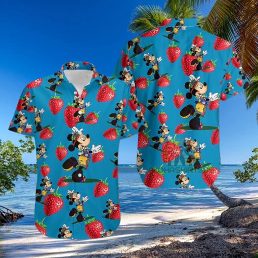 Mickey Mouse Hula Strawberry Sapphire Slim Fit Hawaiian Shirt