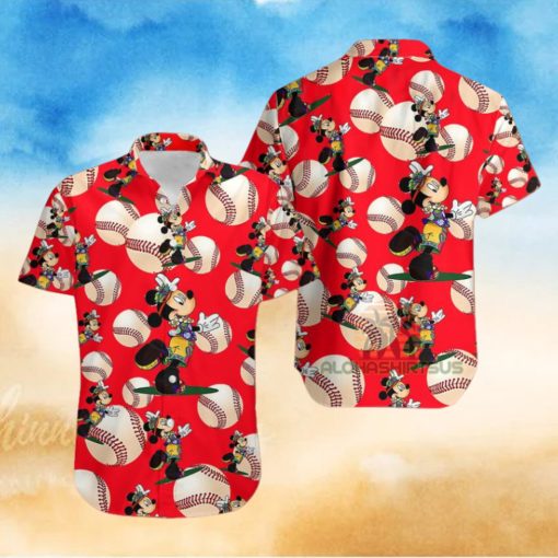 Mickey Mouse Hula White Baseball Red Youth Hawaiian Shirts