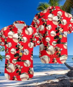 Mickey Mouse Hula White Baseball Red Youth Hawaiian Shirts