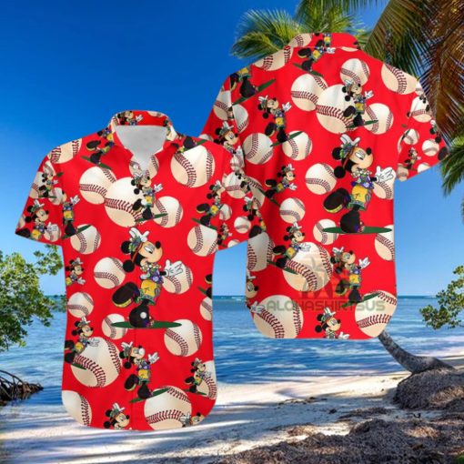 Mickey Mouse Hula White Baseball Red Youth Hawaiian Shirts