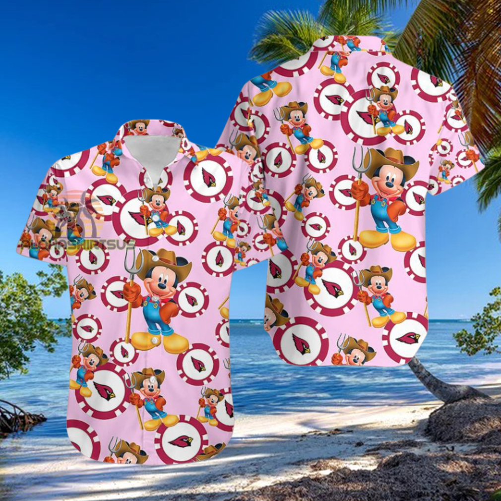 Mickey Mouse In Farm Arizona Cardinals Pink Slim Fit Hawaiian Shirt Mickey Mouse In Farm Arizona Cardinals Pink Slim Fit Hawaiian Shirt