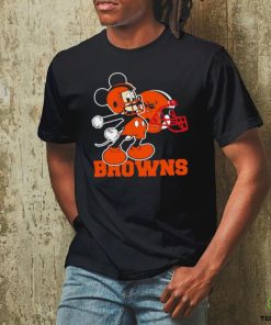 Mickey Mouse cartoon NFL Cleveland Browns football player helmet logo shirt