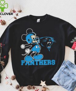 Mickey mouse cartoon Carolina panthers football player helmet logo shirt