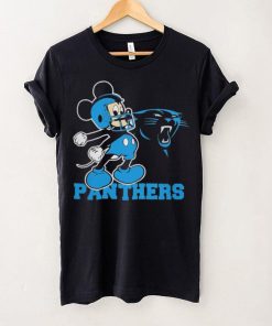 Mickey mouse cartoon Carolina panthers football player helmet logo shirt
