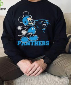 Mickey mouse cartoon Carolina panthers football player helmet logo shirt