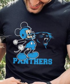 Mickey mouse cartoon Carolina panthers football player helmet logo shirt