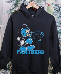Mickey mouse cartoon Carolina panthers football player helmet logo shirt