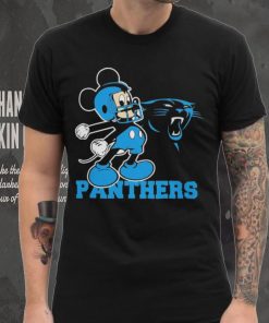 Mickey mouse cartoon Carolina panthers football player helmet logo shirt