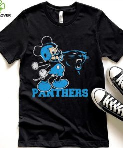 Mickey mouse cartoon Carolina panthers football player helmet logo shirt