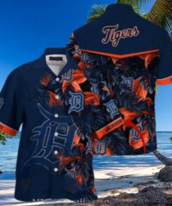 Midnight Tropical Leaf Patterns Detroit Tigers Personalized Hawaiian Shirt