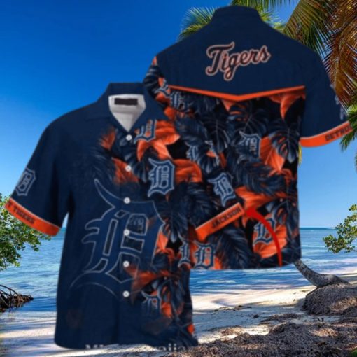 Midnight Tropical Leaf Patterns Detroit Tigers Personalized Hawaiian Shirt