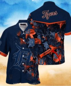 Midnight Tropical Leaf Patterns Detroit Tigers Personalized Hawaiian Shirt