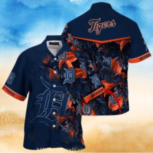 Midnight Tropical Leaf Patterns Detroit Tigers Personalized Hawaiian Shirt