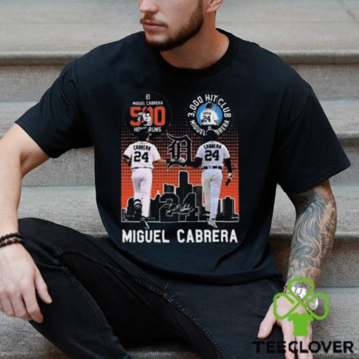 Miguel Cabrera Detroit Tigers 500 Home Runs 3000 Hit Club Miguel Barrera Signatures T Shirt+