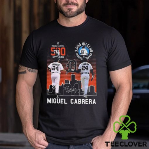 Miguel Cabrera Detroit Tigers 500 Home Runs 3000 Hit Club Miguel Barrera Signatures T Shirt+