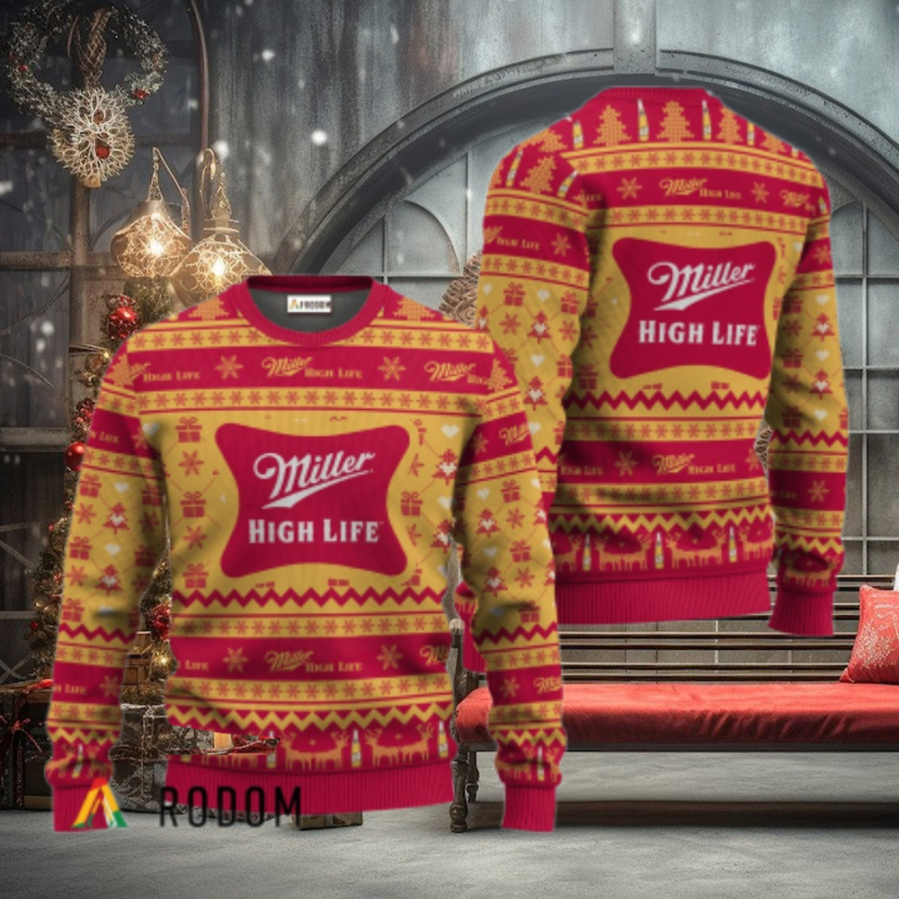 Miller High Life Festive All Over Ugly Sweater Miller High Life Festive All Over Ugly Sweater