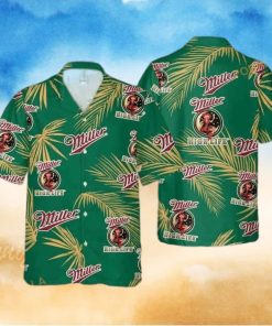 Miller High Life Funny Hawaiian Shirt Palm Leaves Pattern Beer Lovers Gift