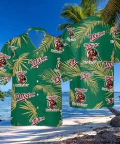 Miller High Life Funny Hawaiian Shirt Palm Leaves Pattern Beer Lovers Gift