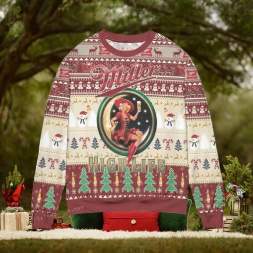 Miller High Life Pine Tree Christmas Ugly Sweater Party