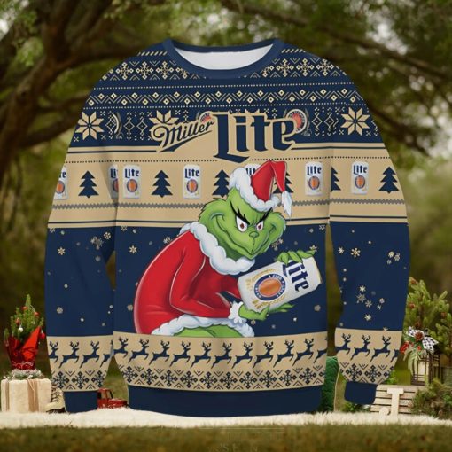 Miller Light Grinch Ugly Christmas Sweater Xmas 3D Printed Christmas Sweater Gift