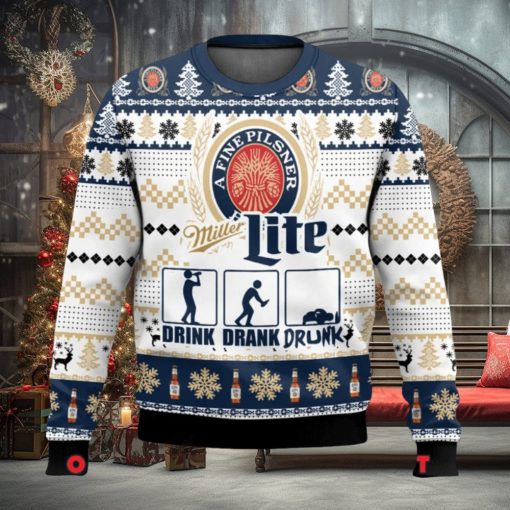 Miller Lite Drink Drank Drunk Ugly Christmas Sweater