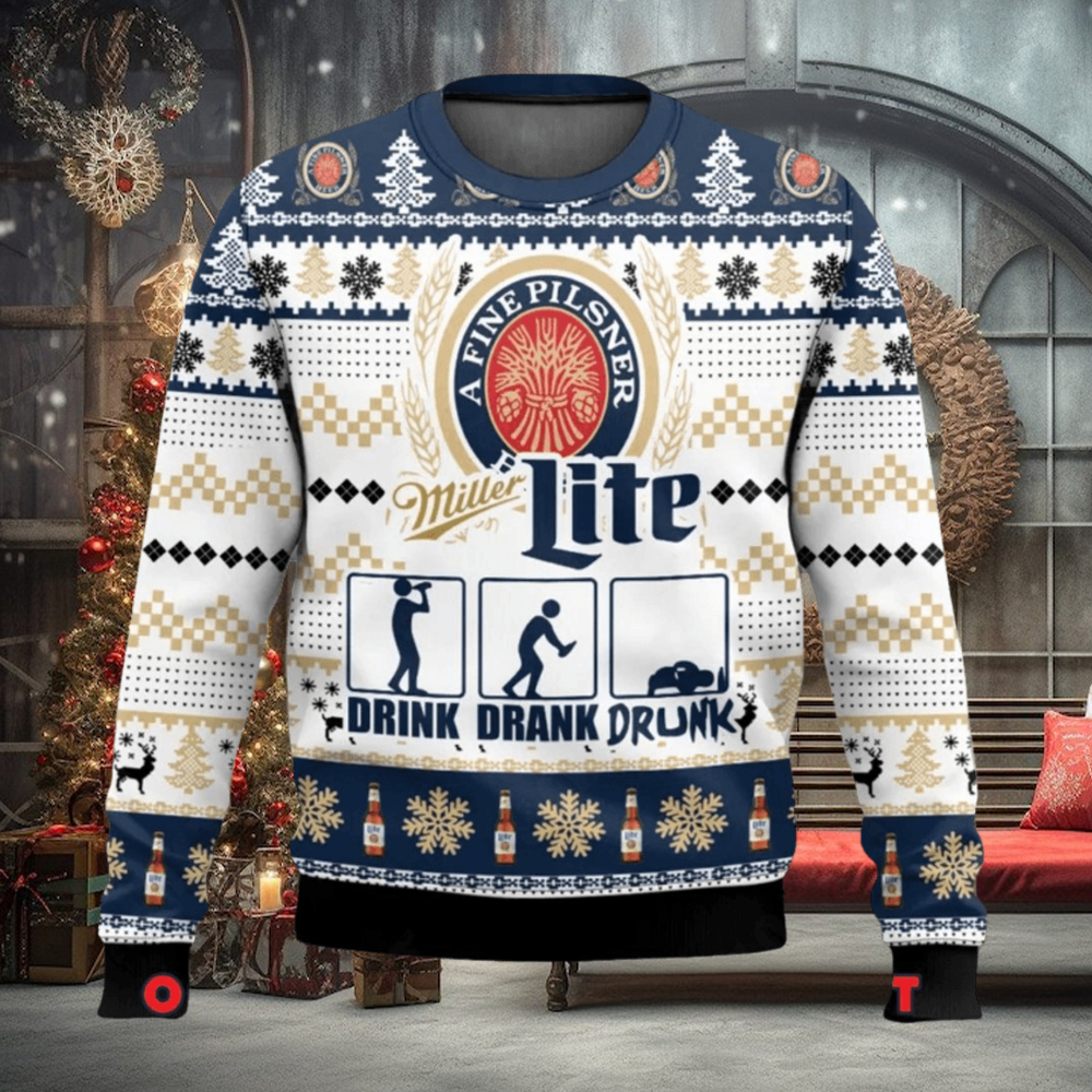 Miller Lite Drink Drank Drunk Ugly Christmas Sweater Miller Lite Drink Drank Drunk Ugly Christmas Sweater