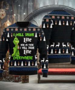 Miller Lite Grinch Will Drink Everywhere Ugly Sweater