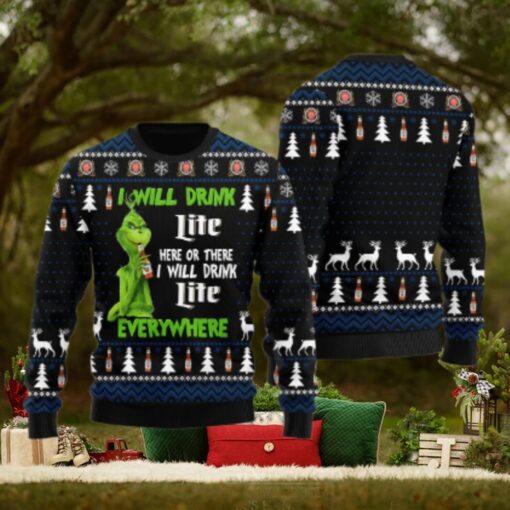 Miller Lite Grinch Will Drink Everywhere Ugly Sweater