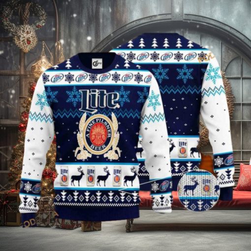 Miller Lite Reindeer Pattern Friends Christmas Sweater