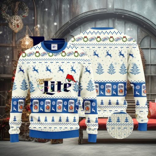 Miller Lite Santa Hat Christmas Ugly Christmas Sweater, Ugly Sweater Apparel