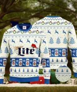 Miller Lite Santa Hat Christmas Ugly Christmas Sweater, Ugly Sweater Apparel