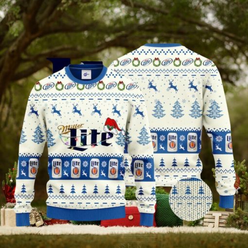 Miller Lite Santa Hat Christmas Ugly Christmas Sweater, Ugly Sweater Apparel