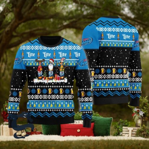 Miller Lite Santa Reindeer Snowflake Christmas Sweater, Christmas Gift Apparel, Merry Ugly Christmas Sweater