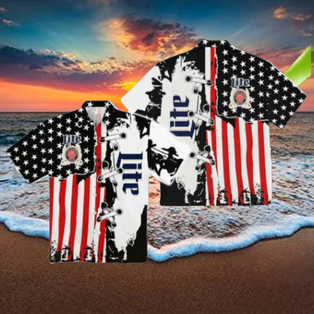 Miller Lite USA Flag Hawaiian Shirt Miller Lite USA Flag Hawaiian Shirt
