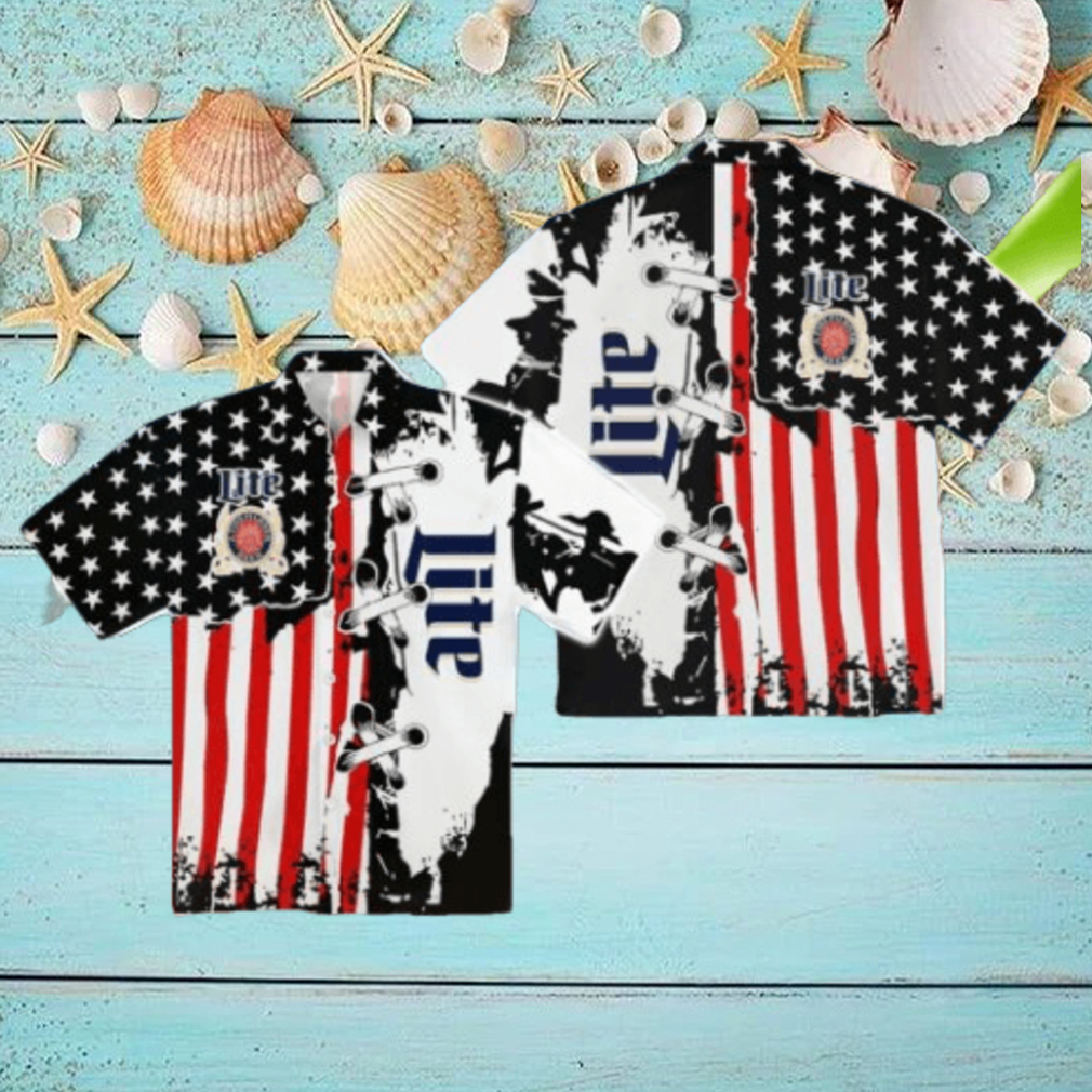 Miller Lite USA Flag Hawaiian Shirt Miller Lite USA Flag Hawaiian Shirt