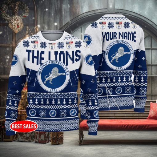 Millwall FC Big Logo Stadium Snowflakes EFL Ugly Christmas Sweater