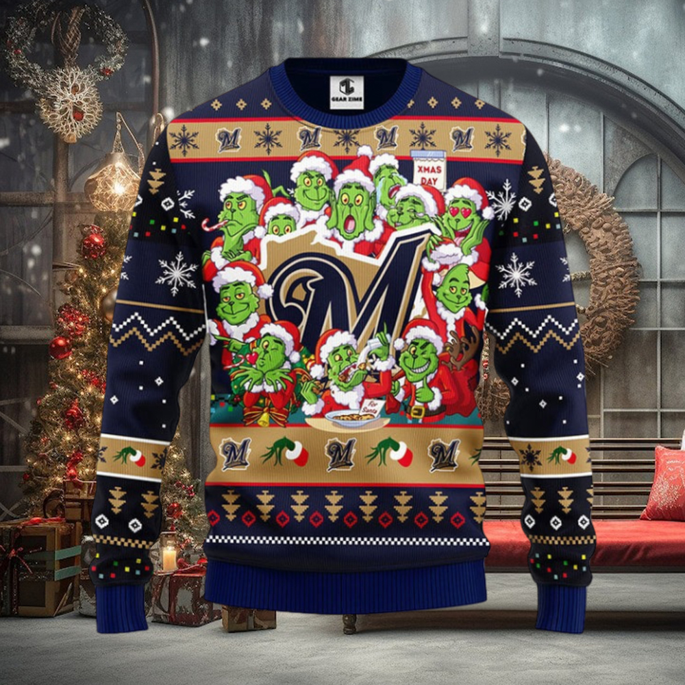 Milwaukee Brewers 12 Grinch Xmas Day Christmas Ugly Sweater Milwaukee Brewers 12 Grinch Xmas Day Christmas Ugly Sweater