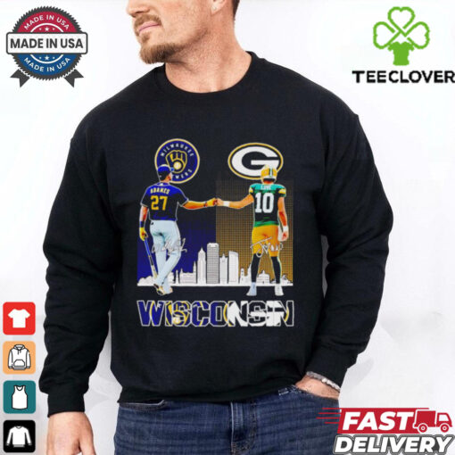 Milwaukee Brewers Adames and Green Bay Packers Love Wisconsin city skyline hoodie, sweater, longsleeve, shirt v-neck, t-shirt