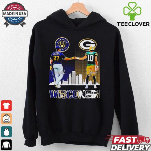 Milwaukee Brewers Adames and Green Bay Packers Love Wisconsin city skyline hoodie, sweater, longsleeve, shirt v-neck, t-shirt