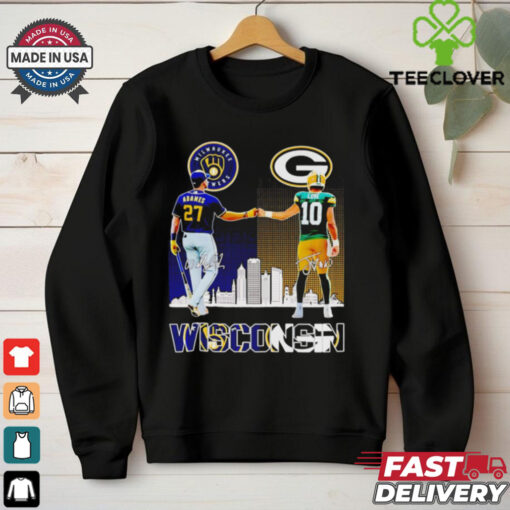 Milwaukee Brewers Adames and Green Bay Packers Love Wisconsin city skyline hoodie, sweater, longsleeve, shirt v-neck, t-shirt