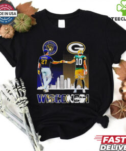 Milwaukee Brewers Adames and Green Bay Packers Love Wisconsin city skyline hoodie, sweater, longsleeve, shirt v-neck, t-shirt