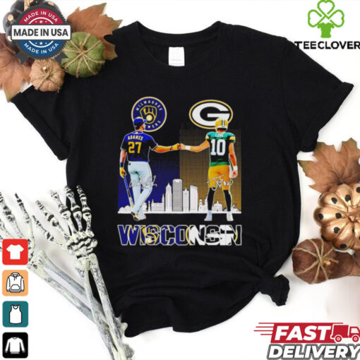 Milwaukee Brewers Adames and Green Bay Packers Love Wisconsin city skyline hoodie, sweater, longsleeve, shirt v-neck, t-shirt