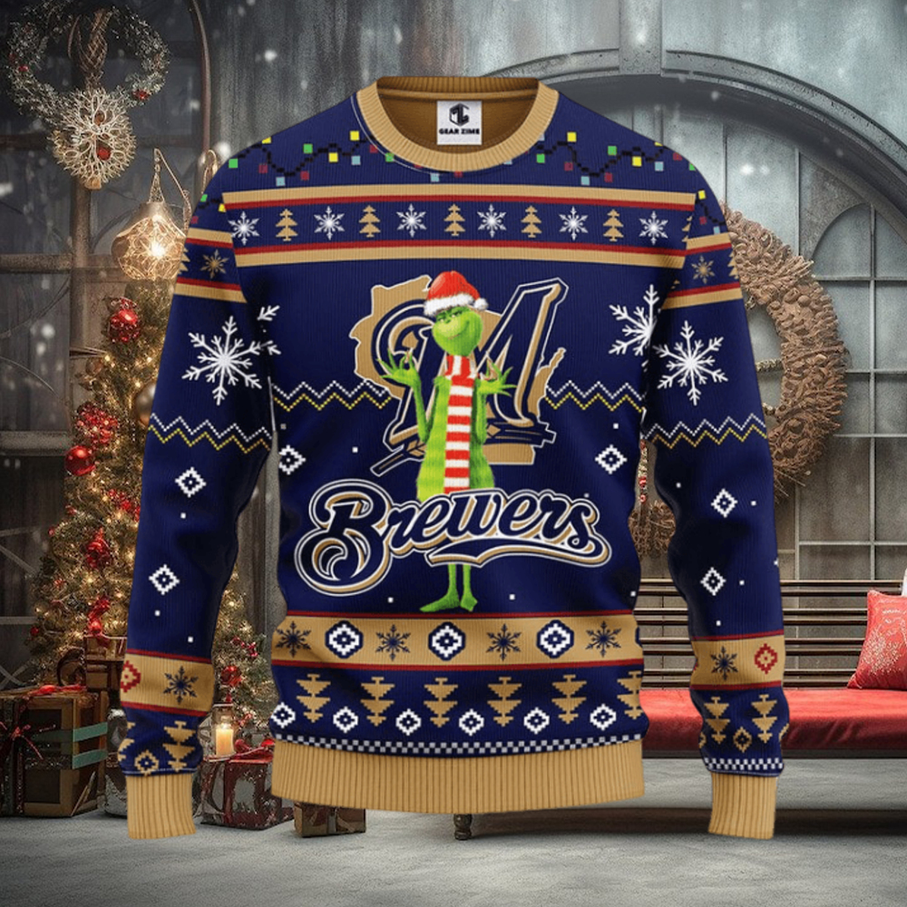 Milwaukee Brewers Funny Grinch Christmas Ugly Sweater Milwaukee Brewers Funny Grinch Christmas Ugly Sweater
