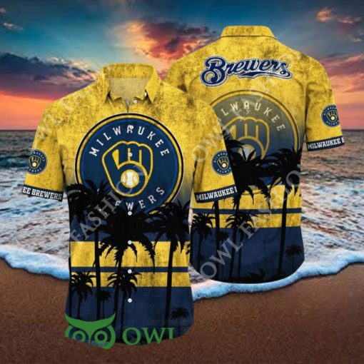 Milwaukee Brewers Symbol Palm Trees Vintage Flower Hawaiian Shirt