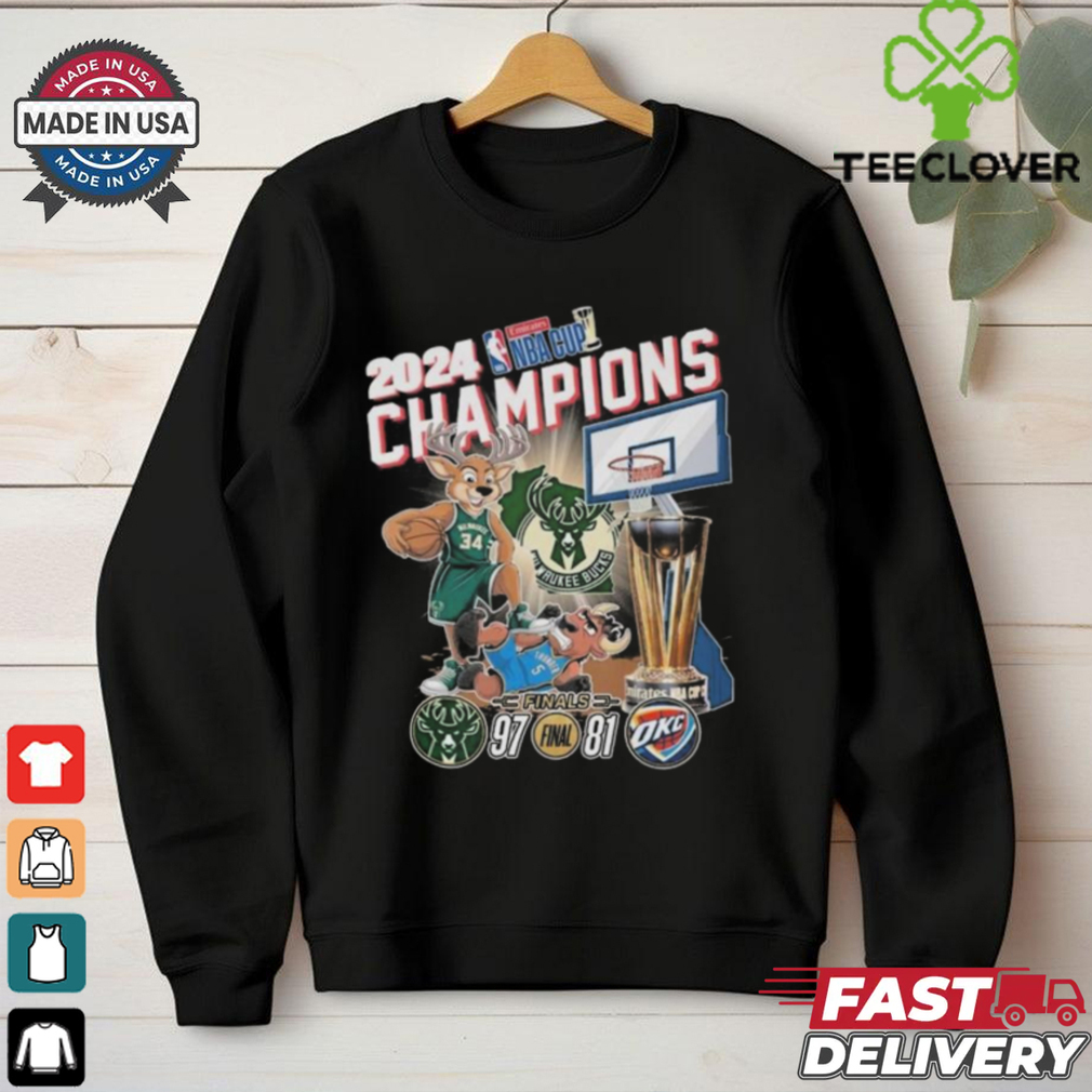 Milwaukee Bucks 2024 NBA Cup Champions Fan Celebration Mascot Shirt Milwaukee Bucks 2024 NBA Cup Champions Fan Celebration Mascot Shirt