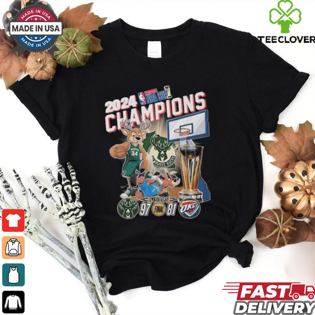 Milwaukee Bucks 2024 NBA Cup Champions Fan Celebration Mascot Shirt Milwaukee Bucks 2024 NBA Cup Champions Fan Celebration Mascot Shirt