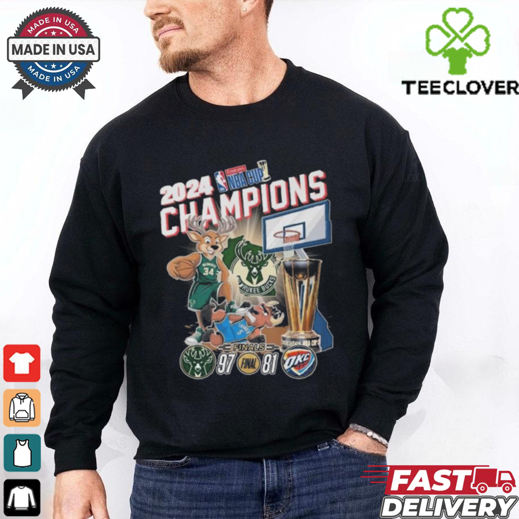 Milwaukee Bucks 2024 NBA Cup Champions Fan Celebration Mascot Shirt Milwaukee Bucks 2024 NBA Cup Champions Fan Celebration Mascot Shirt