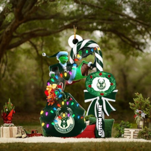 Milwaukee Bucks NBA Grinch Candy Cane Personalized Xmas Gifts Christmas Tree Decorations Ornament