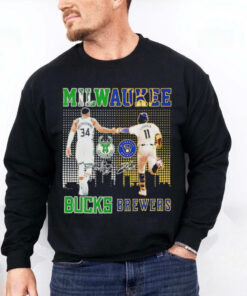 Milwaukee city skyline Antetokounmpo Milwaukee Bucks and Chourio Milwaukee Brewers signatures hoodie, sweater, longsleeve, shirt v-neck, t-shirt